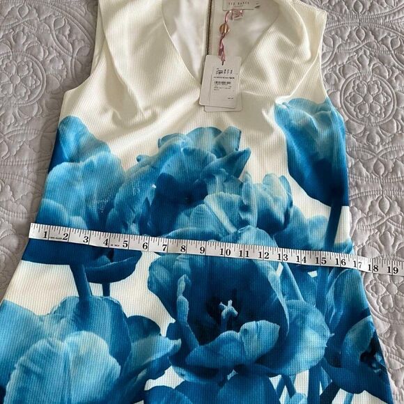 NWT Ted Baker Jamina Blue Beauty V Neck Slim Fit Tunic Dress Floral S-z 1, US-4 - Picture 15 of 16